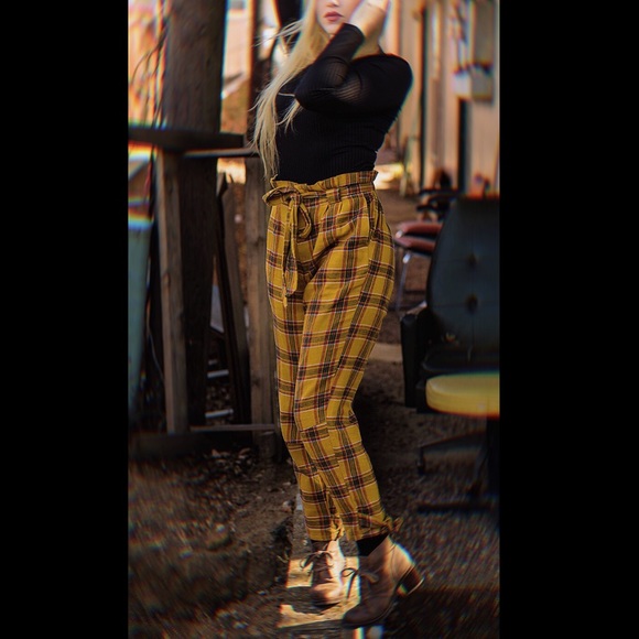 Yellow plaid pants fashion nova Clearance